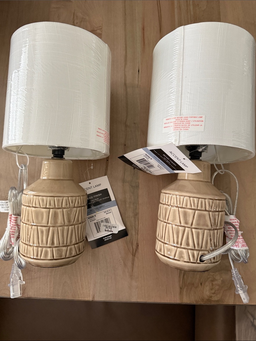 Kohl's Pair of Beige Ceramic Accent Lamps with White Shades